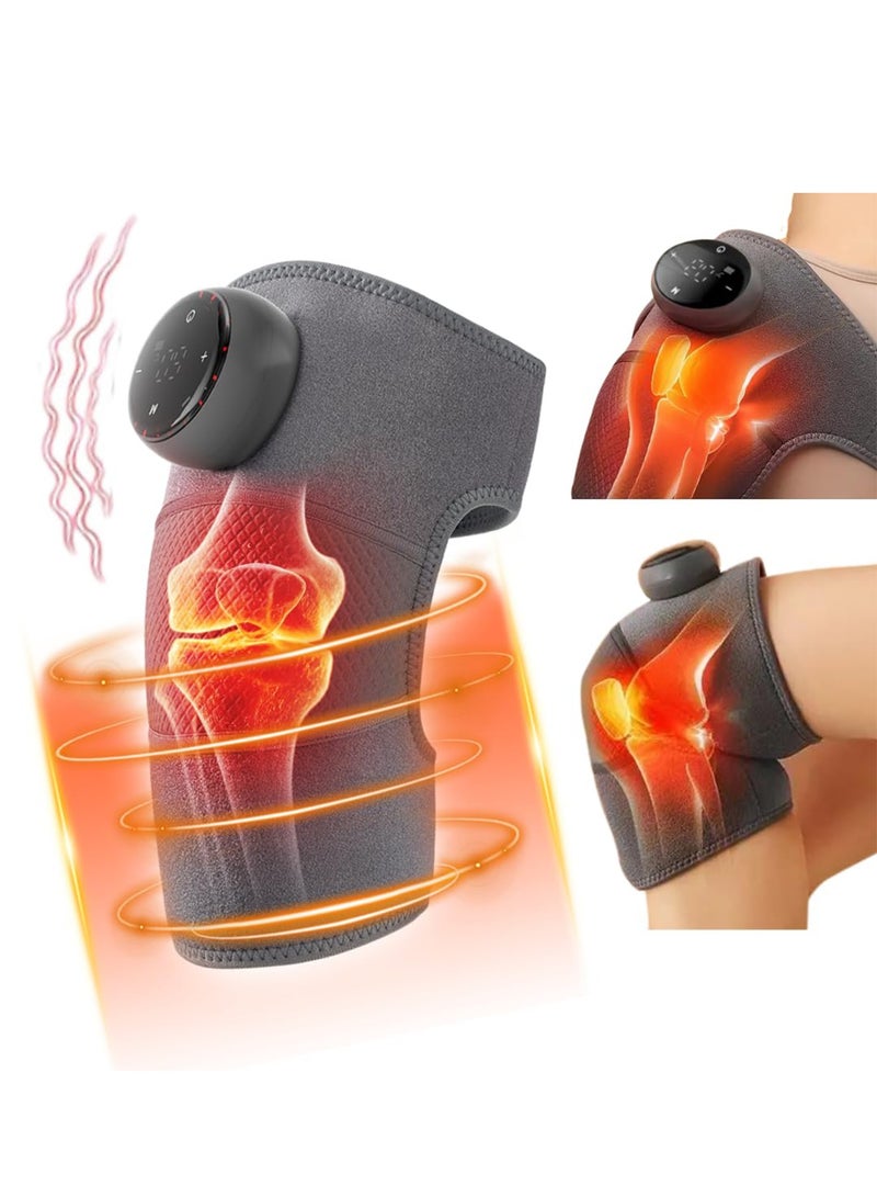 كيوبكسيل جهاز تدليك الركبة مع خاصية التسخين والاهتزاز لتخفيف الألم، دعامة ركبة كهربائية مُدفأة بخمسة مستويات حرارة وخمسة أوضاع تدليك، للركبة/المفصل/الكوع/الكتف (رمادي) - Image 1